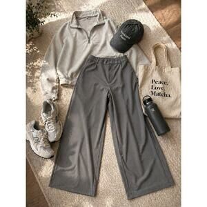 Halara wide leg pants womens medium gray pull on elastic waist comfy work pants